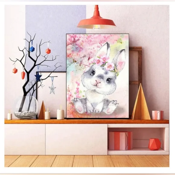 BUNNY Rabbit Spring Time Canvas Diamond Art 12"x16" - Picture 7 of 7